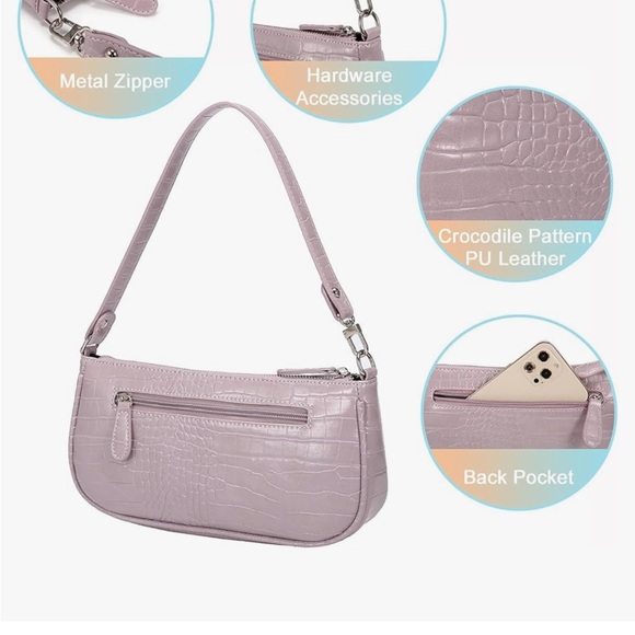 Elegant Lavender Croc-Embossed Shoulder Bag - Picture 4 of 5